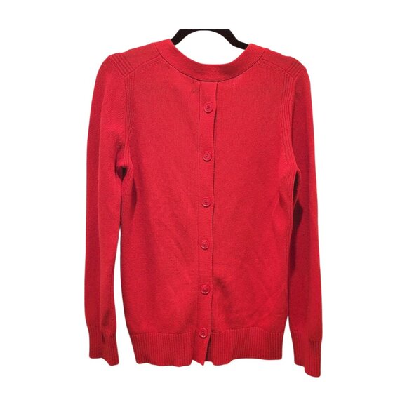 Banana Republic Fine Italian Yarn Filpucci Red V Neck Sweater Button Back Sz L - Picture 3 of 8